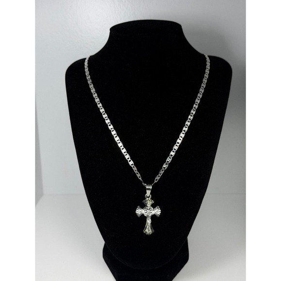 Jewelry - 925 Sterling Silver Crucifix Cross Pendant Necklace 20 Inch 4.2mm Mariner Chain